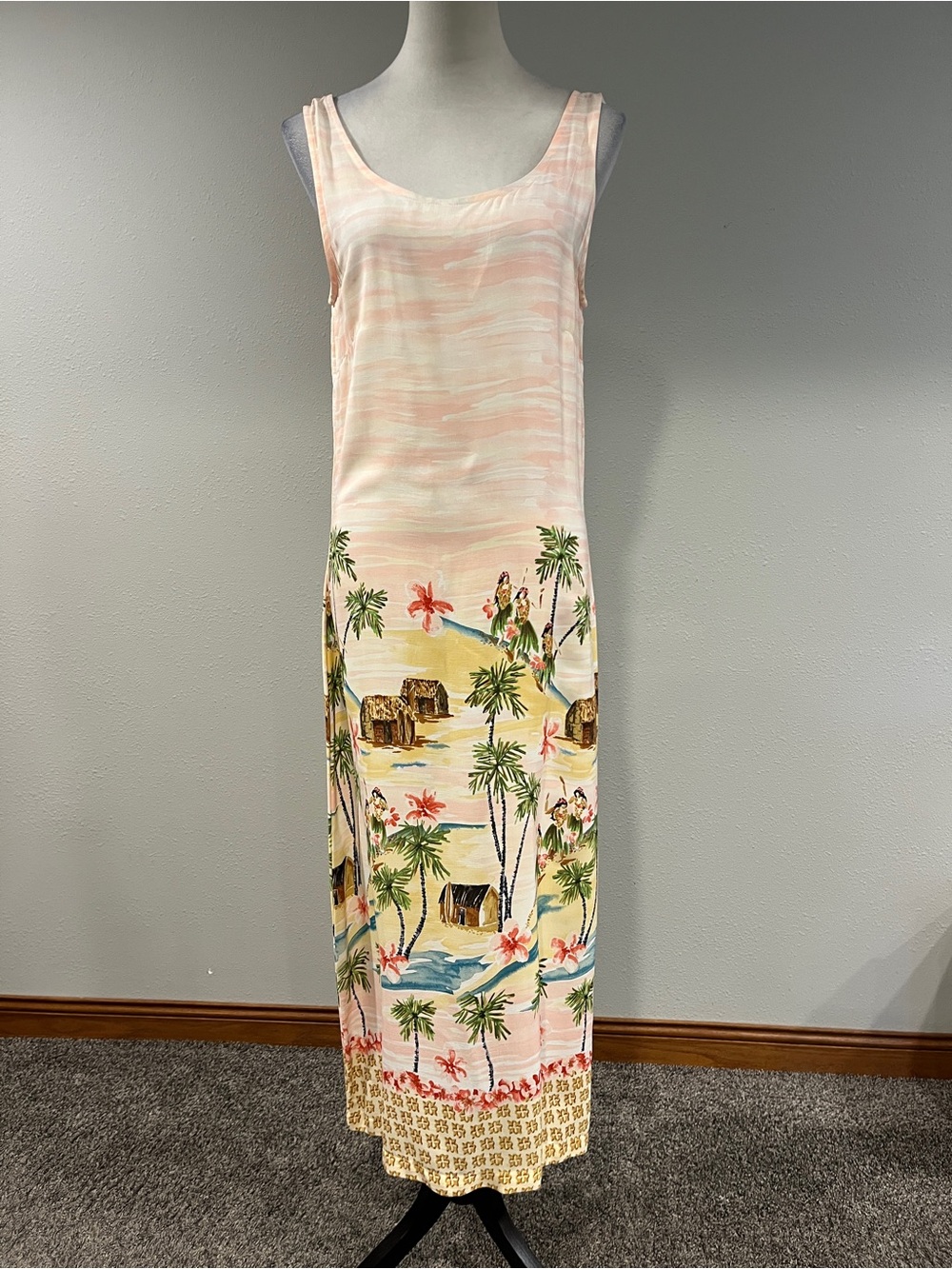 Vintage Tropical Print Sleeveless Maxi Dress size small